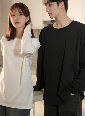 NNID极简宽松休闲圆领长袖T恤情侣纯色50支精梳全棉双面布打底