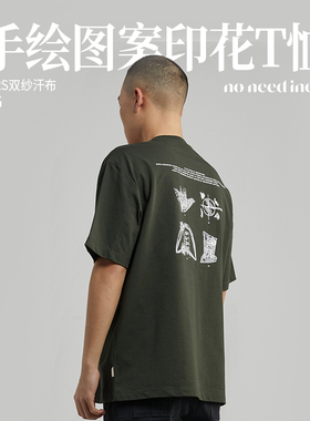 NNID设计师手绘图案印花短袖T恤男25年新款复古潮流印花圆领上衣