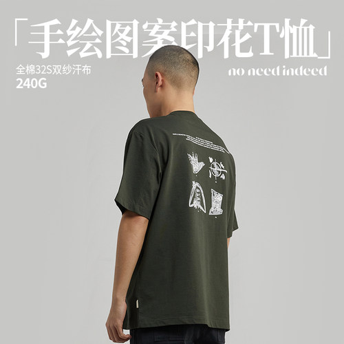 NNID设计师手绘图案印花短袖T恤男25年新款复古潮流印花圆领上衣