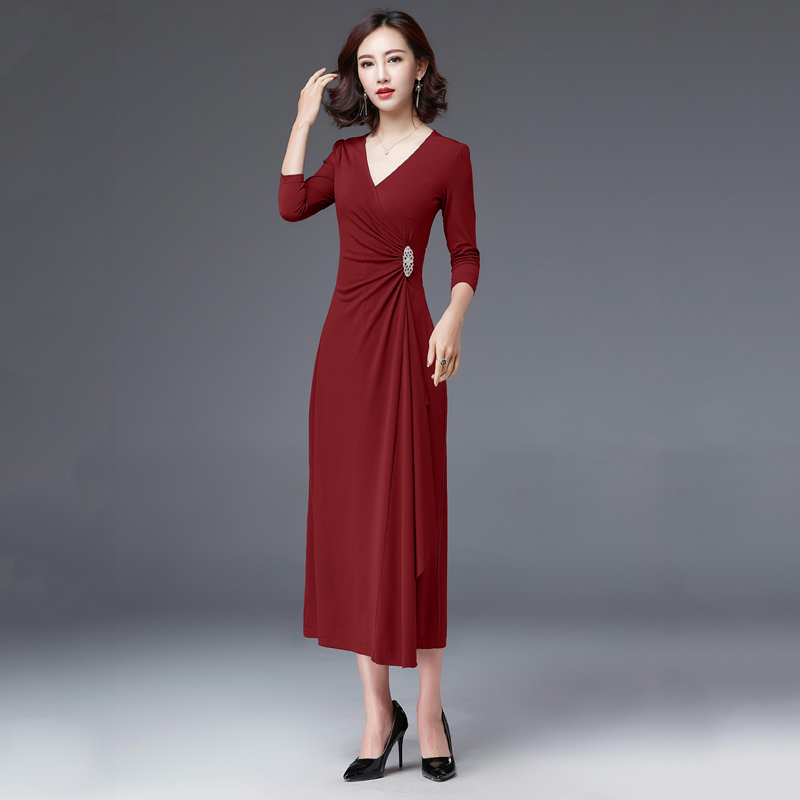 新款气质显瘦连衣裙红色礼服长裙