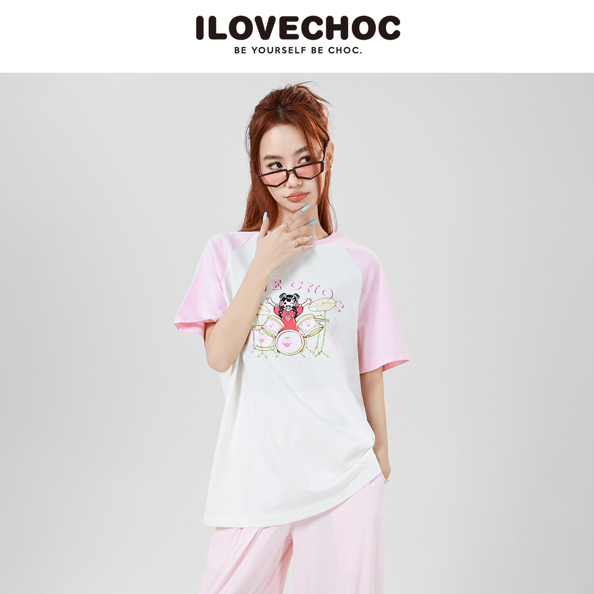 ILOVECHOC我爱巧克力2026夏季新品插肩袖女式上衣甜辣短袖纯棉T恤
