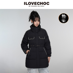 ILOVECHOC2025冬季新款小香风中长款羽绒服90白鸭绒气质上衣女