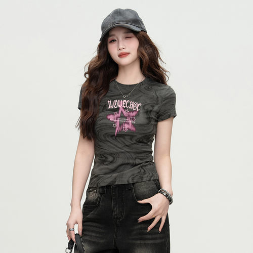 辣妹修身圆领短袖上衣