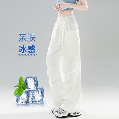 ILOVECHOC时尚冰丝薄款休闲裤2026夏季潮流凉感运动百搭阔腿裤