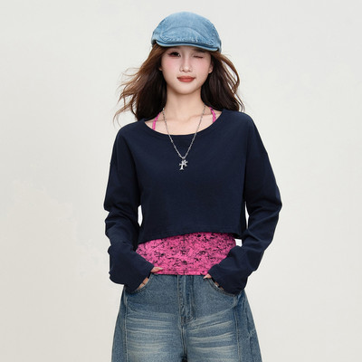 甜酷风短款长袖T恤吊带背心套装