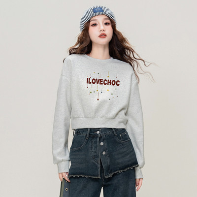 星星印花长袖上衣休闲宽松卫衣女