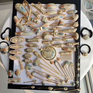 宋锦发饰三马四季纹锦非遗手工哑金发夹弹簧夹侧边夹流苏发簪抓夹