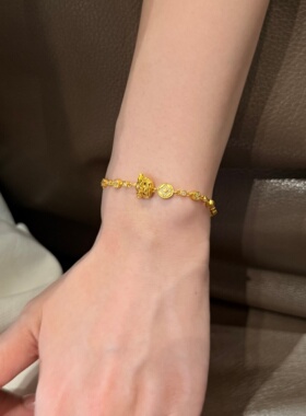 千夕 足金999小醒狮手链黄金手链女款情人节生日礼物送老婆女友