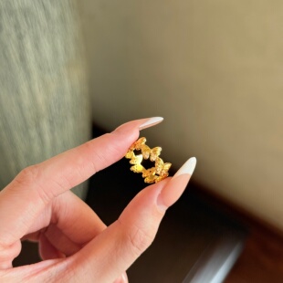 千夕足金999梦蝶戒黄金戒指女款七夕情侣情人节生日礼物送女友