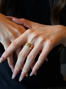 千夕足金999环环双扣戒黄金戒指女款送女友七夕情人节生日礼物