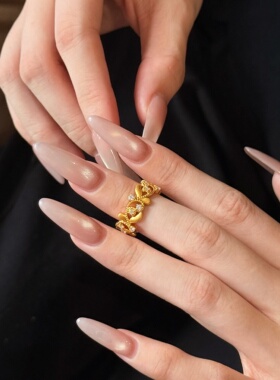 千夕足金999花枝树叶戒黄金戒指女送女友七夕情人节生日礼物