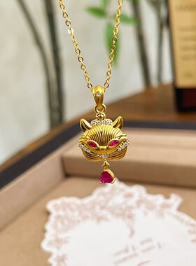千夕 足金999小狐狸吊坠黄金吊坠女款情人节生日礼物送女友老婆
