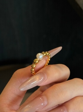 千夕足金999珍珠泡泡戒黄金戒指女款送女友七夕情人节生日礼物