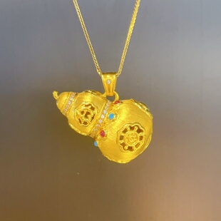 足金9995D镶钻葫芦双至吊坠黄金吊坠送女友情人节生日礼物 千夕