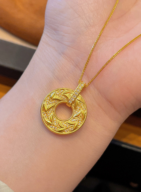 千夕 足金999麦穗平安扣黄金吊坠春节情人节生日礼物送女友