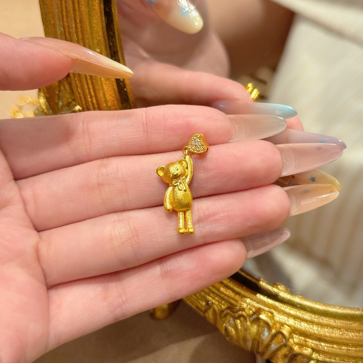 千夕 足金999守护小熊吊坠黄金吊坠女款情人节生日礼物送女友老婆