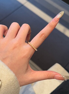 千夕 足金9996D镶嵌珍珠戒黄金戒指女款求婚情人节生日礼物送女友