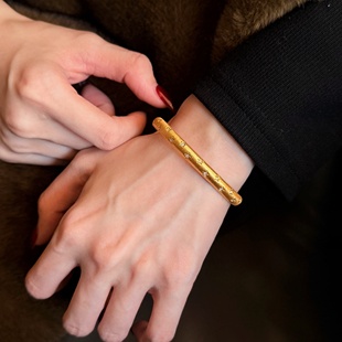 千夕足金999拉丝满天星黄金手镯女款七夕情人节生日礼物送女友