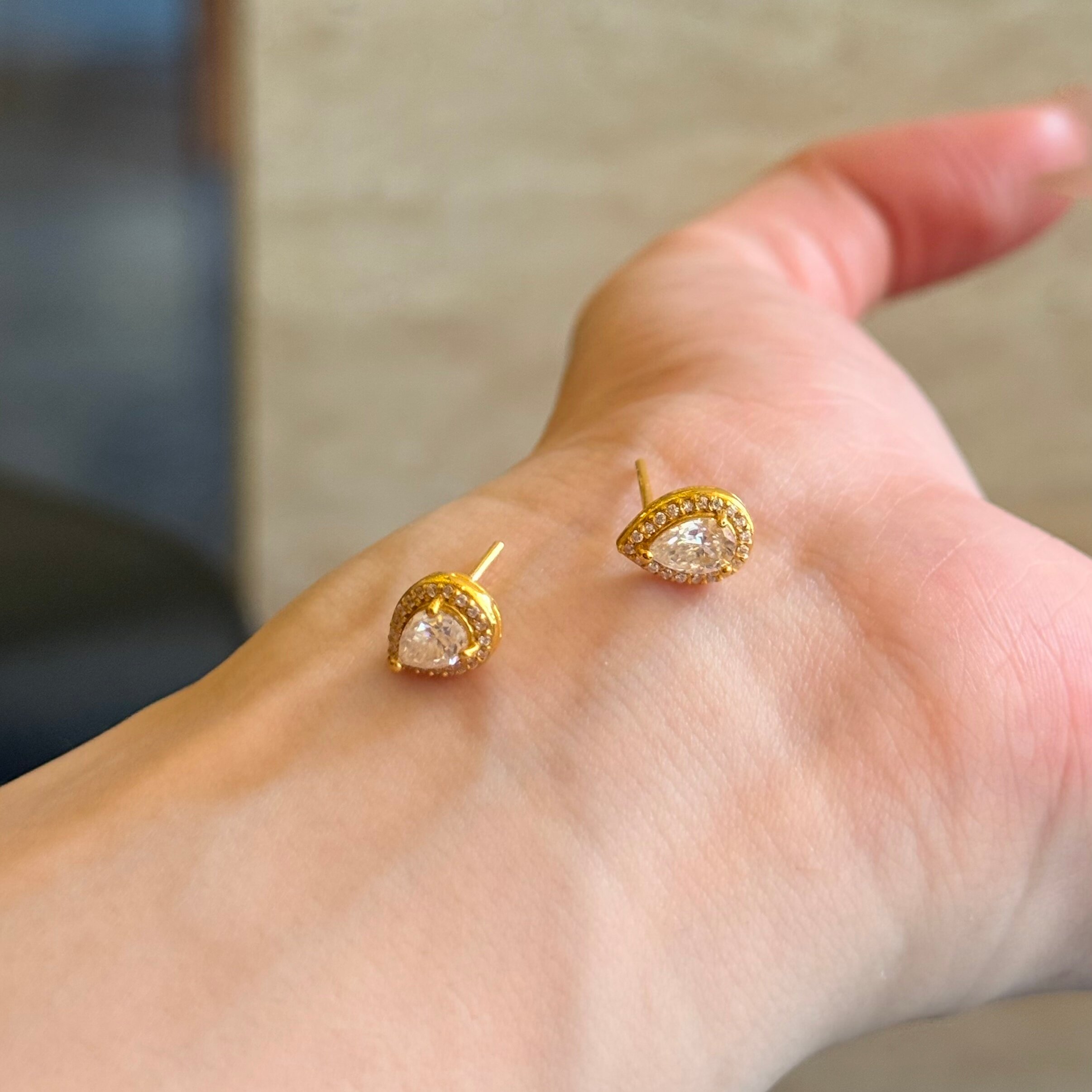 千夕 足金9995D围钻水滴耳钉黄金耳饰送女友老婆情人节生日礼物