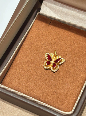 千夕 足金999珐琅红翅蝴蝶黄金吊坠女士春节情人节生日礼物送女友