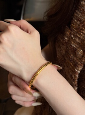千夕 足金999圆棍碎碎冰手镯黄金手镯女情侣情人节生日礼物送女友