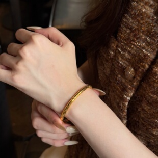 千夕 足金999圆棍碎碎冰手镯黄金手镯女情侣情人节生日礼物送女友