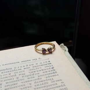 千夕足金9996D紫蝴蝶结戒黄金戒指女款求婚情人节生日礼物送女友