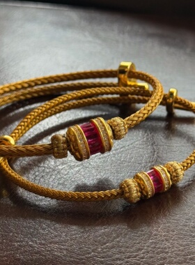 千夕 足金999绯红大金筒手链黄金手饰女款情人节生日礼物送女友