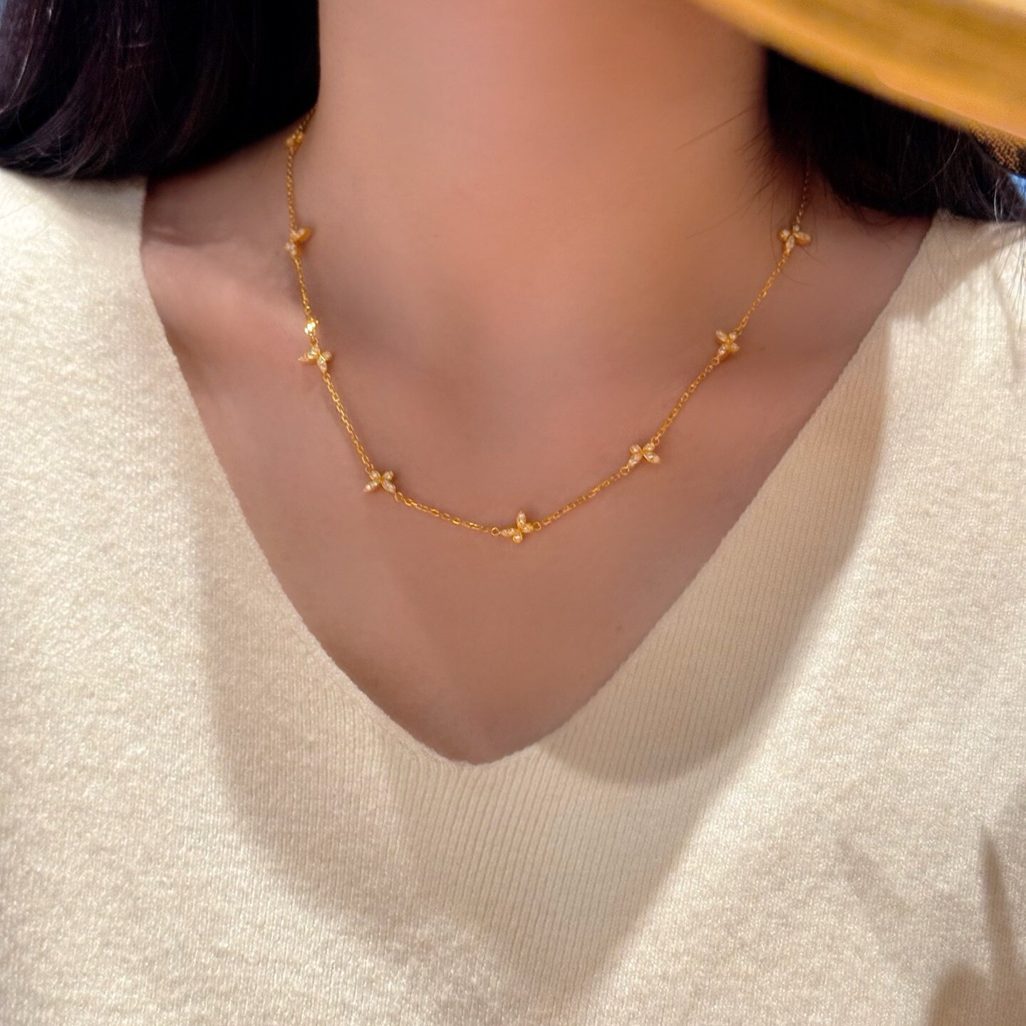 千夕 足金999满钻小蝴蝶项链手链黄金项链情人节生日礼物送女友