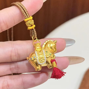 千夕 足金999马年马上有钱花黄金吊坠春节情人节生日礼物送女友