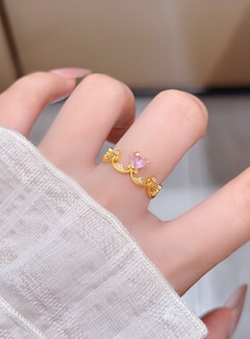 千夕 足金999爱心皇冠戒指黄金戒指女款求婚情人节生日礼物送女友