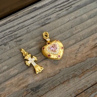 千夕 足金999复古宫廷爱心坠吊坠黄金吊坠送女友情人节生日礼物