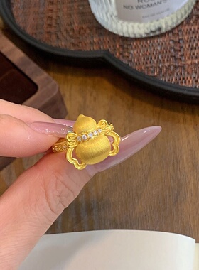 千夕足金9995D蝴蝶结葫芦戒黄金戒指女送女友七夕情人节生日礼物