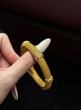 千夕 足金999金栗织纹手镯黄金手镯女款情人节生日礼物送女友