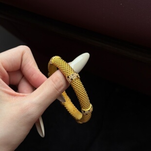 千夕 情人节生日礼物送女友 足金999金栗织纹手镯黄金手镯女款