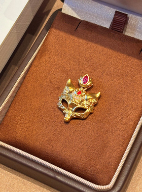 千夕 足金999狐狸面具黄金吊坠春节时尚女士情人节生日礼物送女友