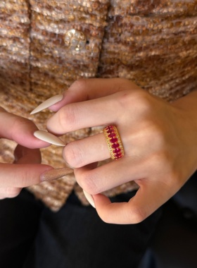 千夕足金999红宝鸽子蛋排戒黄金戒指女送女友七夕情人节生日礼物