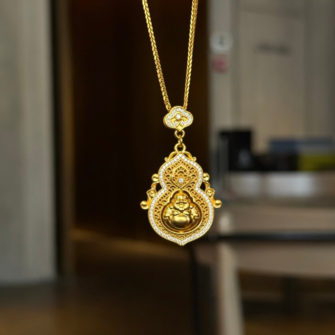 千夕 足金999弥勒佛葫芦坠黄金吊坠时尚女款送女友情人节生日礼物