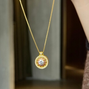 足金999玫瑰花窗罗盘黄金吊坠送女友新年七夕情人节生日礼物 千夕