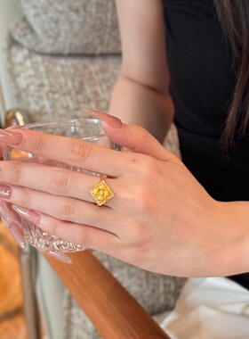 千夕足金999拉丝四叶草戒黄金戒指女款送女友七夕情人节生日礼物