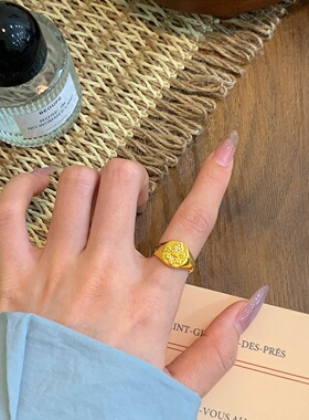 千夕足金9995D圆鸢尾花戒黄金戒指女款送女友七夕情人节生日礼物