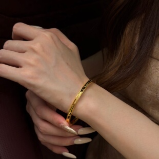 千夕 情人节生日礼物送女友 足金999方块碎碎冰手镯黄金手镯女款