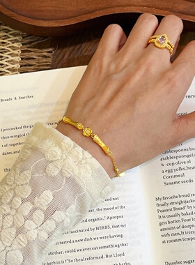 千夕 足金999古法丝绒竹节手链黄金手饰女款情人节生日礼物送女友