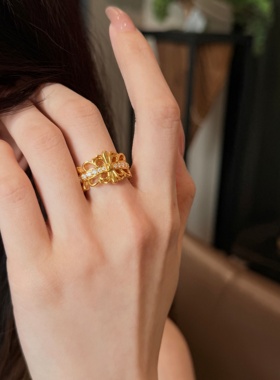 千夕足金999十字戒指黄金戒指女款送女友七夕情人节生日礼物