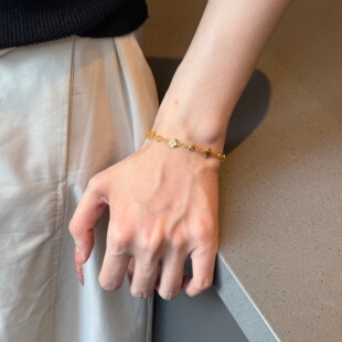 千夕 足金999莫桑三花组合手链黄金手饰女款情人节生日礼物送女友