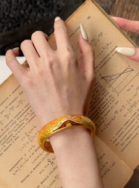 千夕 足金999秋杏衔月手镯黄金手镯女情侣情人节生日礼物送女友