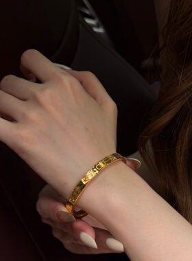 千夕 足金999吉言碎碎冰手镯黄金手镯女款情人节生日礼物送女友