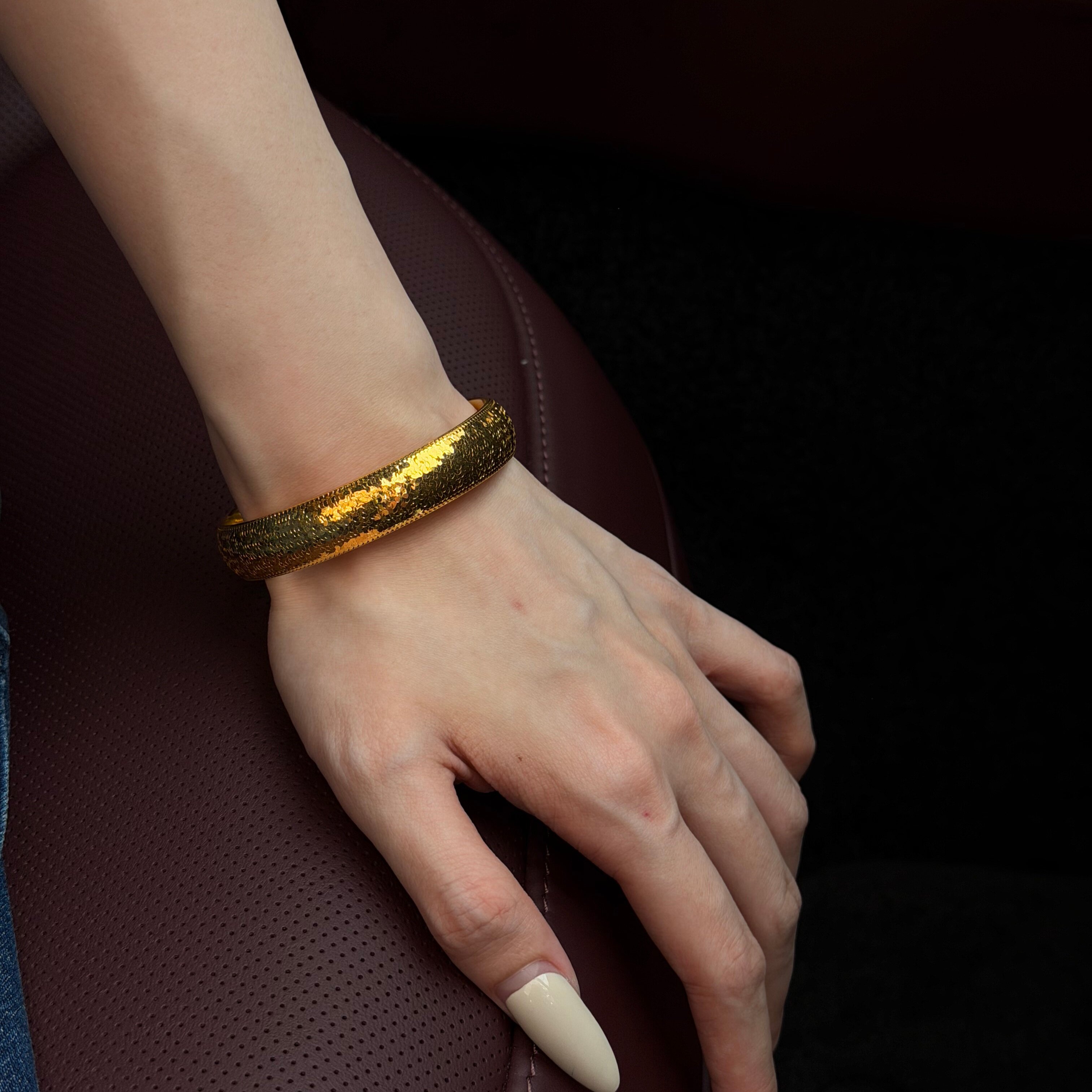 千夕 足金999宽版碎碎冰手镯黄金手镯女款情人节生日礼物送女友