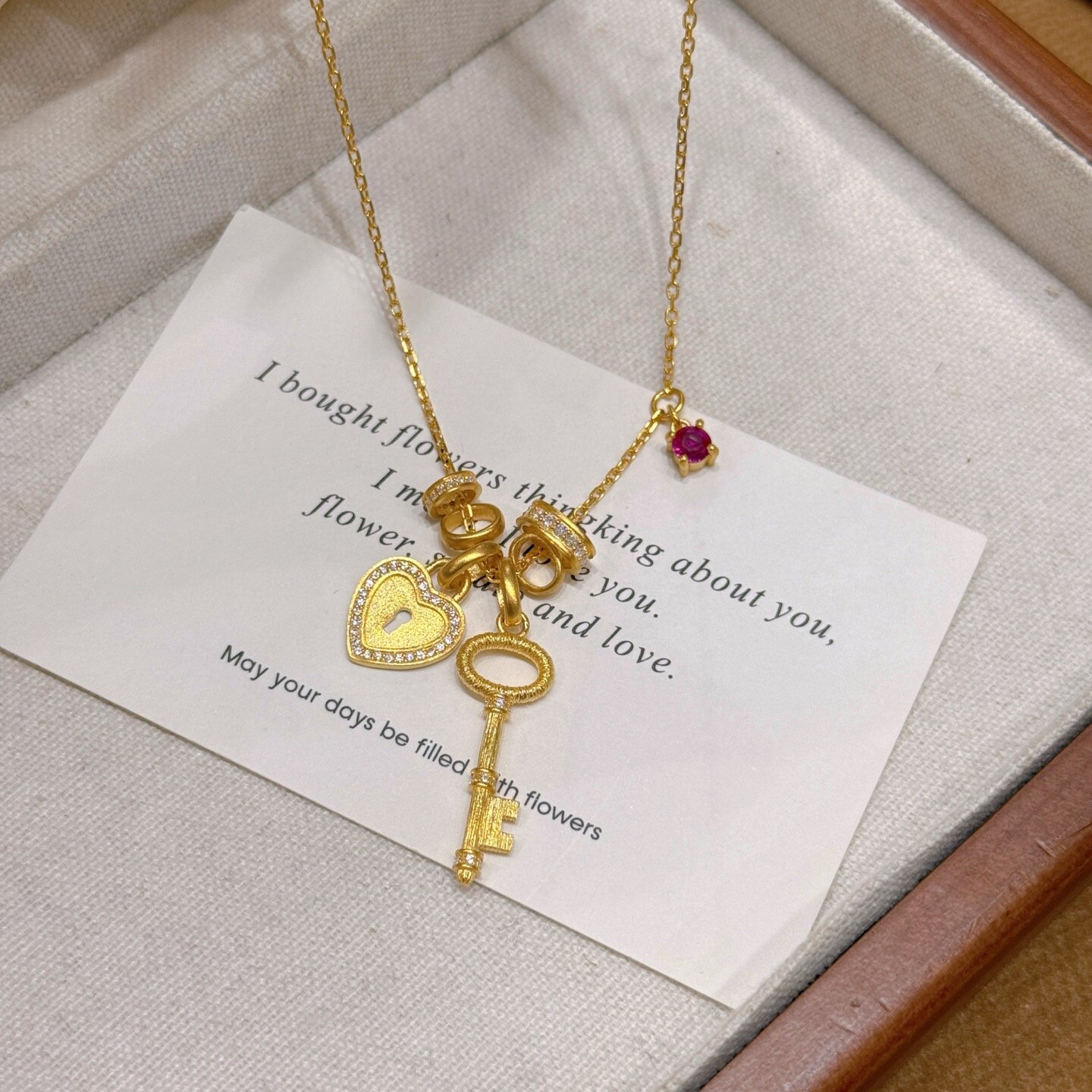千夕 足金999同心锁匙项链黄金项链女款情人节生日礼物送女友老婆