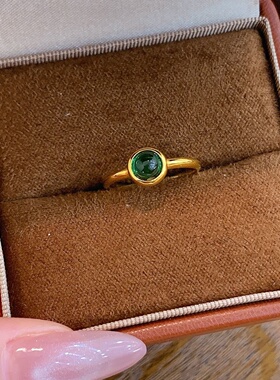 千夕足金9996D绿泡泡戒指黄金戒指女款送女友七夕情人节生日礼物